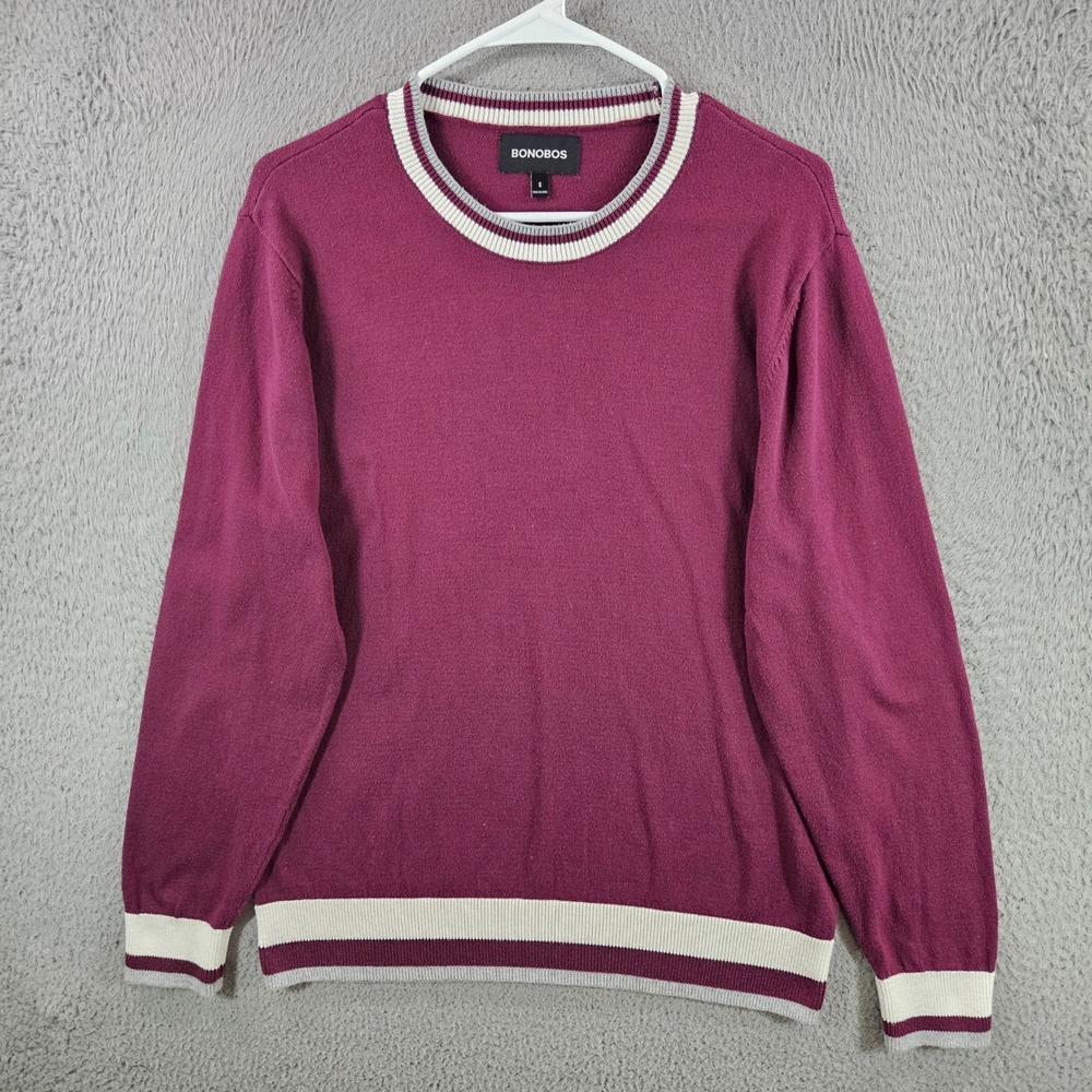 Bonobos‎ Mens Crewneck Sweater Small Burgundy Contrast Tipping Cotton Blend Knit